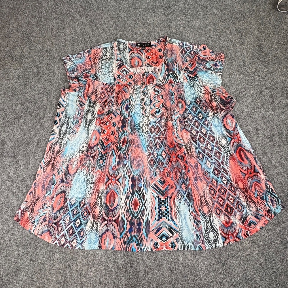 N Touch Tunic Top Womens XL Popover Bohemian Festival Flowy Vibrant Resortwear